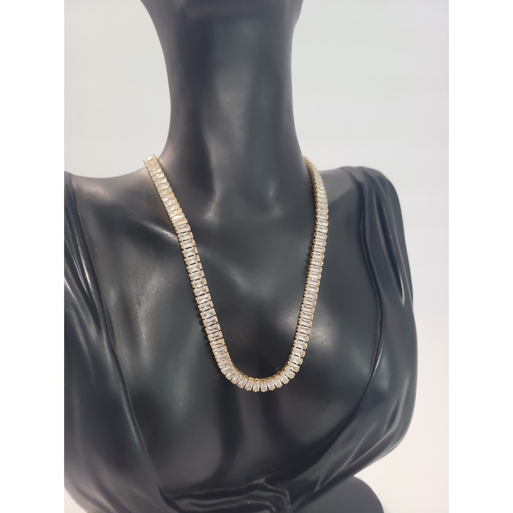 Gold Tone Clear Rhinestone Collar Necklace Statement Choker Adjustable